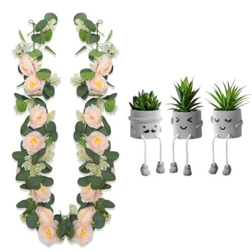 3201 3pcs Creative Artificial Succulents and 2Pcs Artificial Eucalyptus